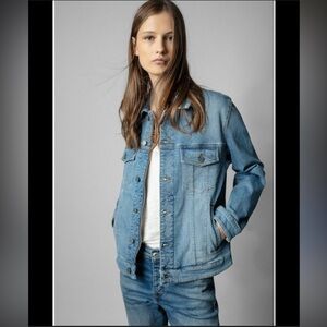 NWT Zadig & Voltaire Kase Hope Light Blue Distressed Denim Jacket ($548 USD)